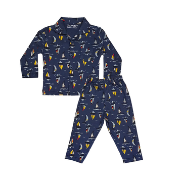 Full Sleeves Baby Little Sailors Printed Night Suit  for Baby/Kids - Navy Blue 18-24 Months